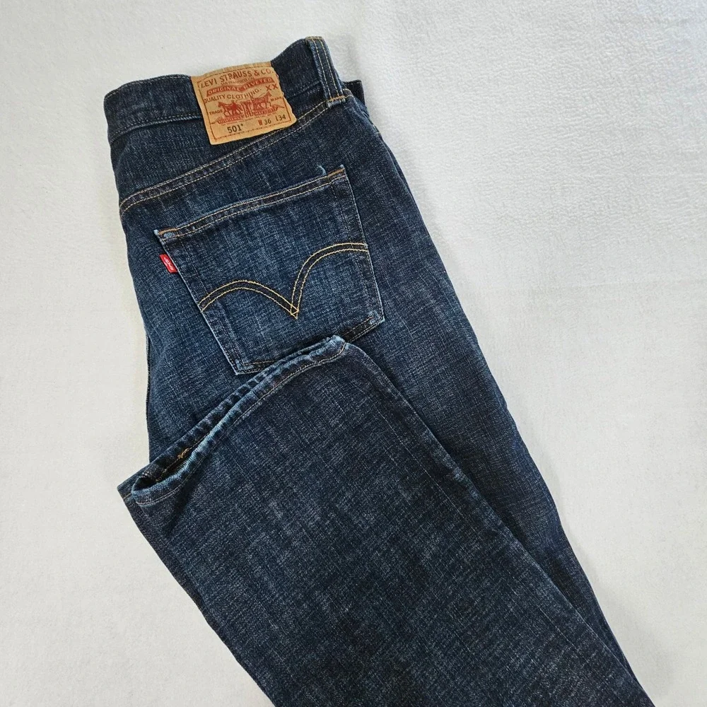 Levis 501 Mens Straight Leg Jeans Dark Wash Indigo Button Fly 36x34 Denim NWOT - Picture 11 of 11